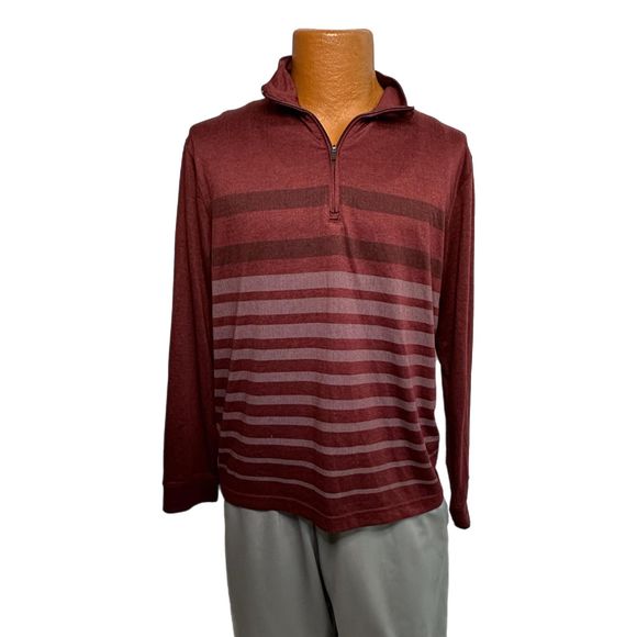 PGA Tour Dark Red Stripped 1/4 Zip Men's Pullover, Small, Pre-owned - Picture 1 of 7